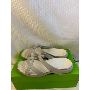 Crocs iconic comfort gray two strap size 10 (some discoloration)